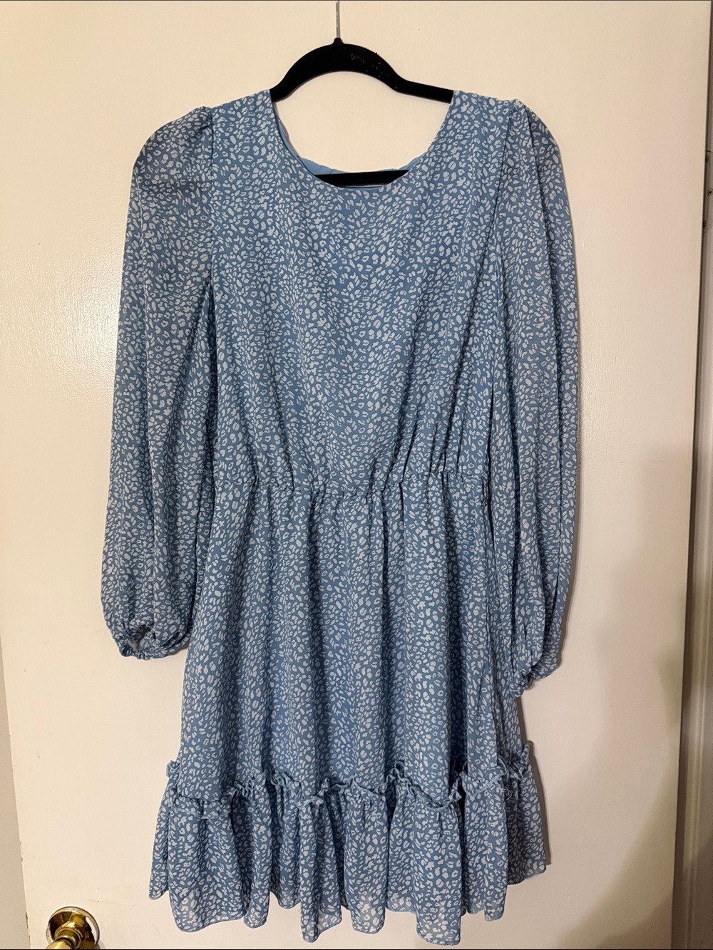 Blue Floral Long Sleeve Ruffle Hem Dress